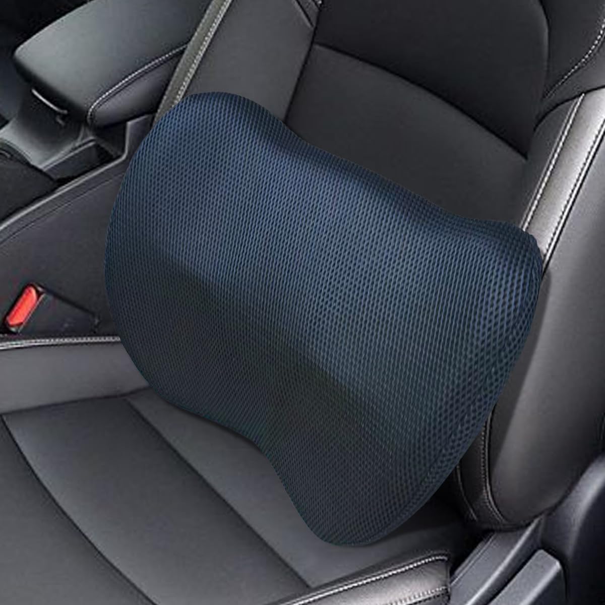Car Lumbar Support Pillow, Breathable Memory Foam Car Seat Back Cushion for Comfortable Driving, Universal Auto Interior Rest Pillow for Home, Office, Wheelchair (Blue)