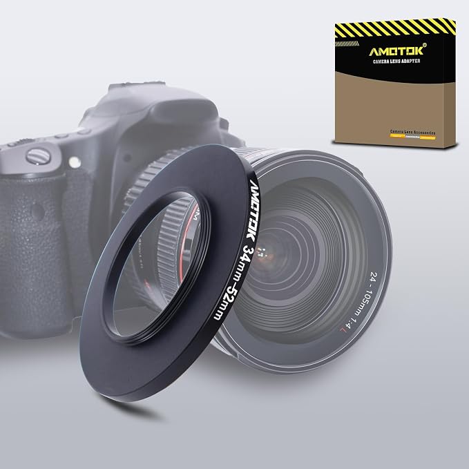 34mm Lens to 52mm Camera Lens Adapter, 34mm to 52mm Filter Step up Ring Adapter