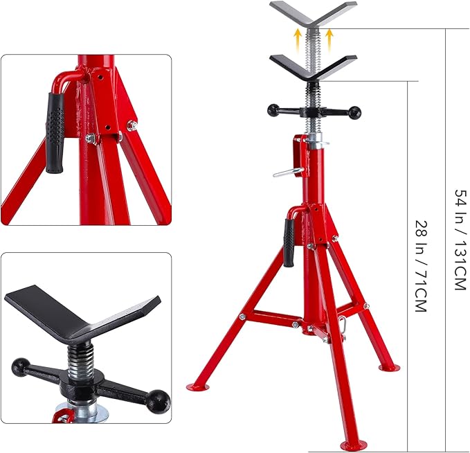 Garvee V Head Pipe Jack Stand,1/8 in-12 in Capacity,Adjustable Height 28 in -52 in, 2500 LB,Heavy Duty Carbon Steel Body More Durable, Folding Portable Pipe,Steel Jack Stands