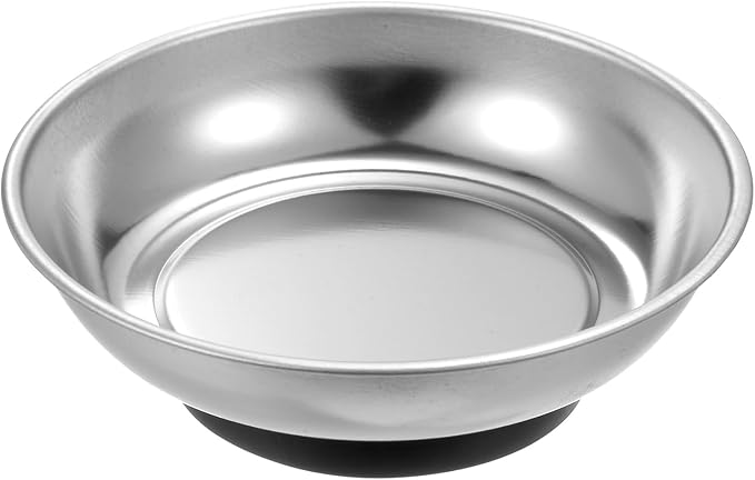 HARFINGTON Round Magnetic Tray 4" x 1.26" Stainless Steel Magnet Tool Tray Parts Holder for Socket Screw Nuts Bolts Pin Washers Metal Parts