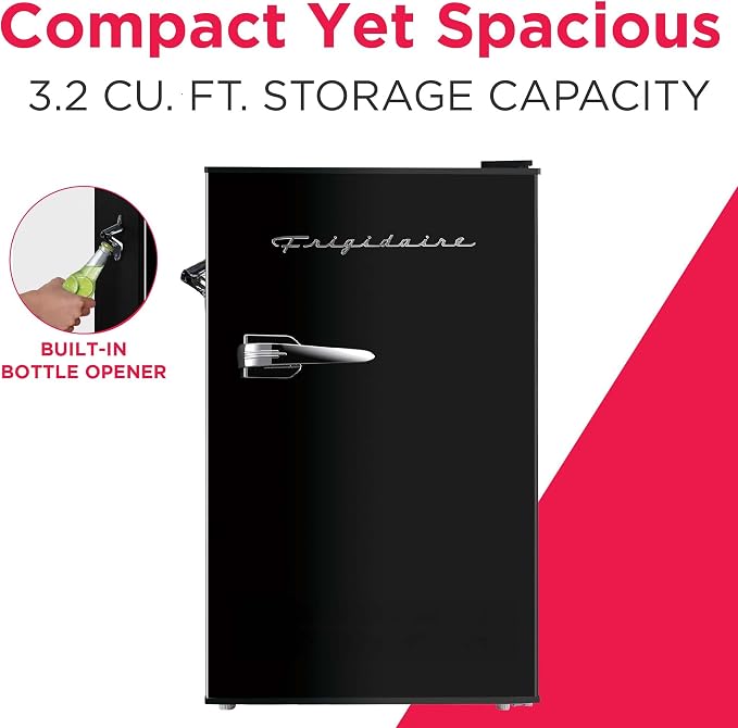 FRIGIDAIRE EFR376-BLACK 3.1 Cu Ft Black Retro Bar Fridge with Side Bottle Opener