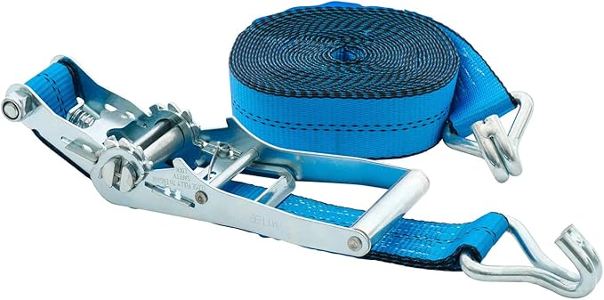 Mytee Products 10 Pack 2 inch x30 ft Heavy Duty Ratchet Straps with Double J Hooks - 10,000 Lbs Breaking Strength Blue Tie Down Straps w/Wire Hooks for Industrial Use, Trailers, Truck Cargo