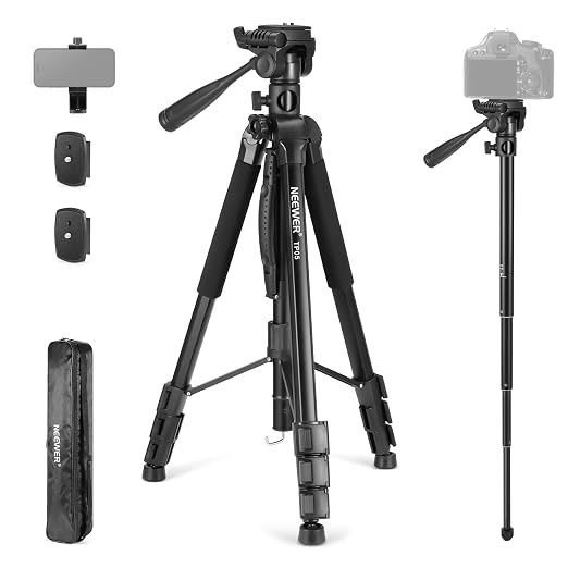 NEEWER Basics TP05 74" Video Tripod Monopod, 3 Way Pan Tilt Head Phone Holder