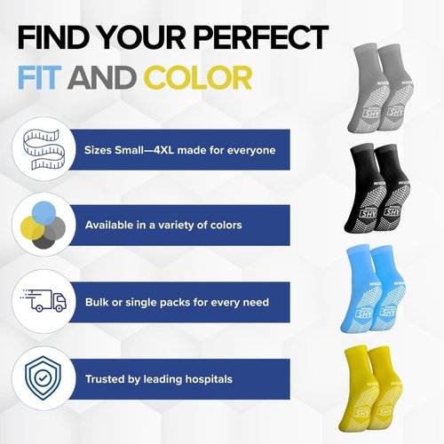 AMERICAN HOSPITAL SUPPLY Non-Slip Hospital Socks, Anti-Skid, Anti-Slip Gripper Socks for Medical or Home Use, Ice Blue, XXX-Large, 6 Pairs