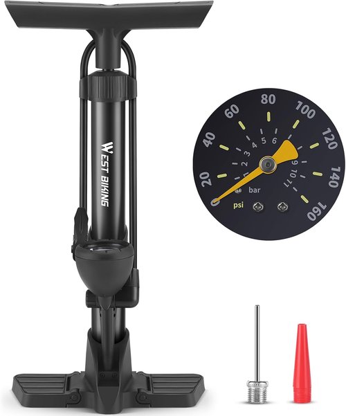 **Bike Floor Pump - High Pressure 160 PSI Bicycle Air Pump with Gauge | Fits Presta & Schrader Valves**