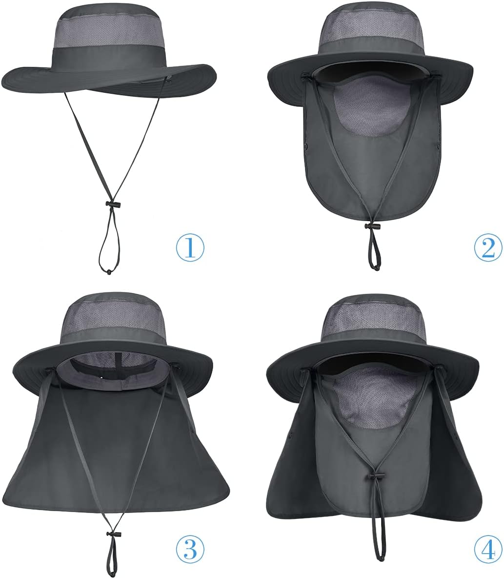 Skiennix Men's Outdoor Fishing Hat - UPF 50+ Sun Protection with Face Neck Flap | 3 Pack