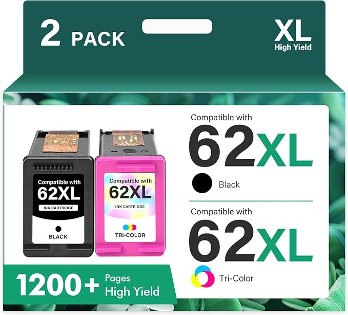 62XL 62 Envy 7640 Ink Cartridges Black and Color Combo Pack Replacement