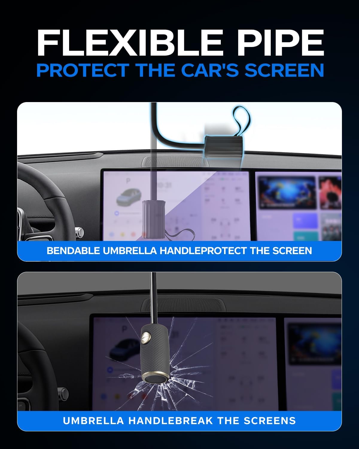 2025 Windshield Sun Shade Frame with Thickened Fast Cooling, Emergency Window Breaker, 99% UV Blocking Protects Car from Sun and Heat Damage, Adjustable Bendable Design for SUV/Sedan/(56" L x 32" W)