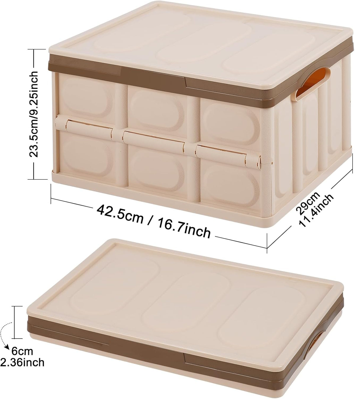 Phyllia Foldable Storage Boxes with Lids, 3-Pack Collapsible Plastic Storage Bins Organizer Containers Baskets Cub with Cover,Stackable Utility Crates Storage Box (Brown, 30L)