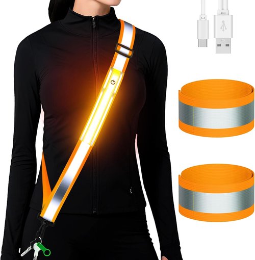 Fokia Kunbio LED Reflective Running Gear - High Visibility Adjustable Safety Belt & Armband for Night Walking | Unisex