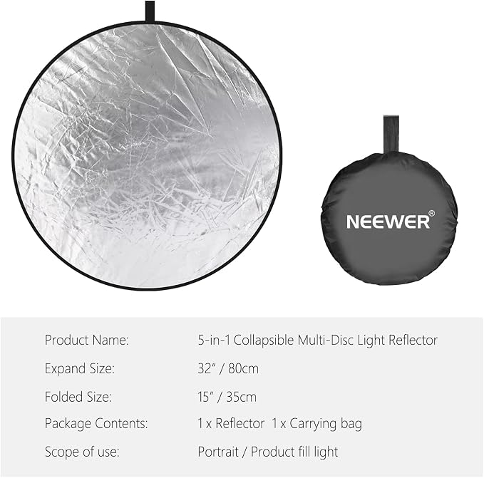 NEEWER 32 Inch/80 Centimeter Light Reflector Light Diffuser 5 in 1 Collapsible