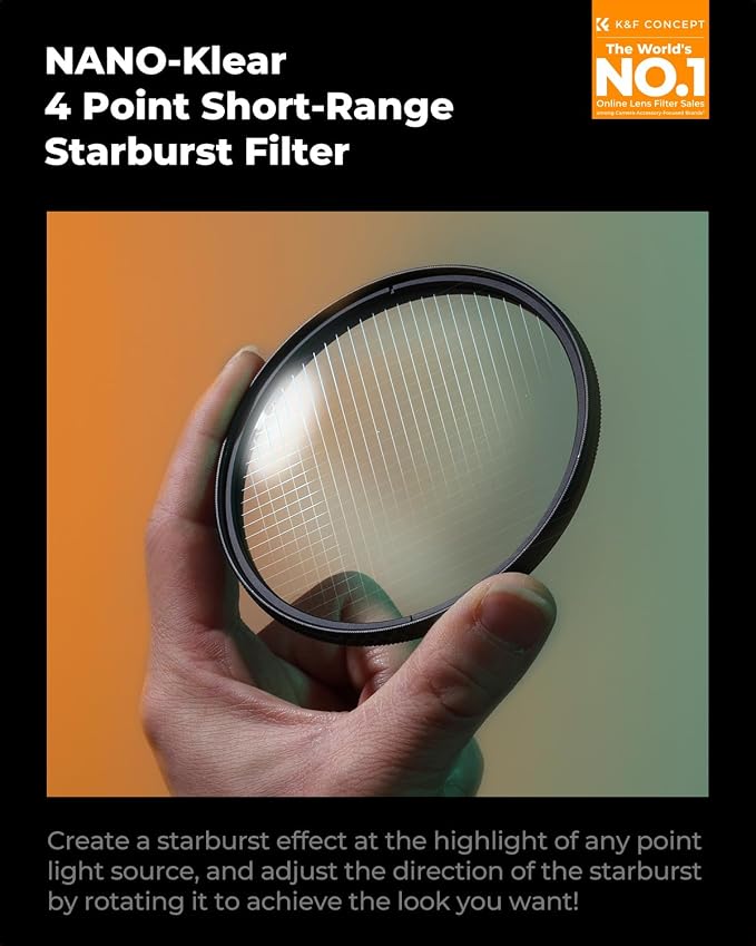 K&F CONCEPT 77mm Variable Short Line Star Lens Filter, Cross Screen Starburst