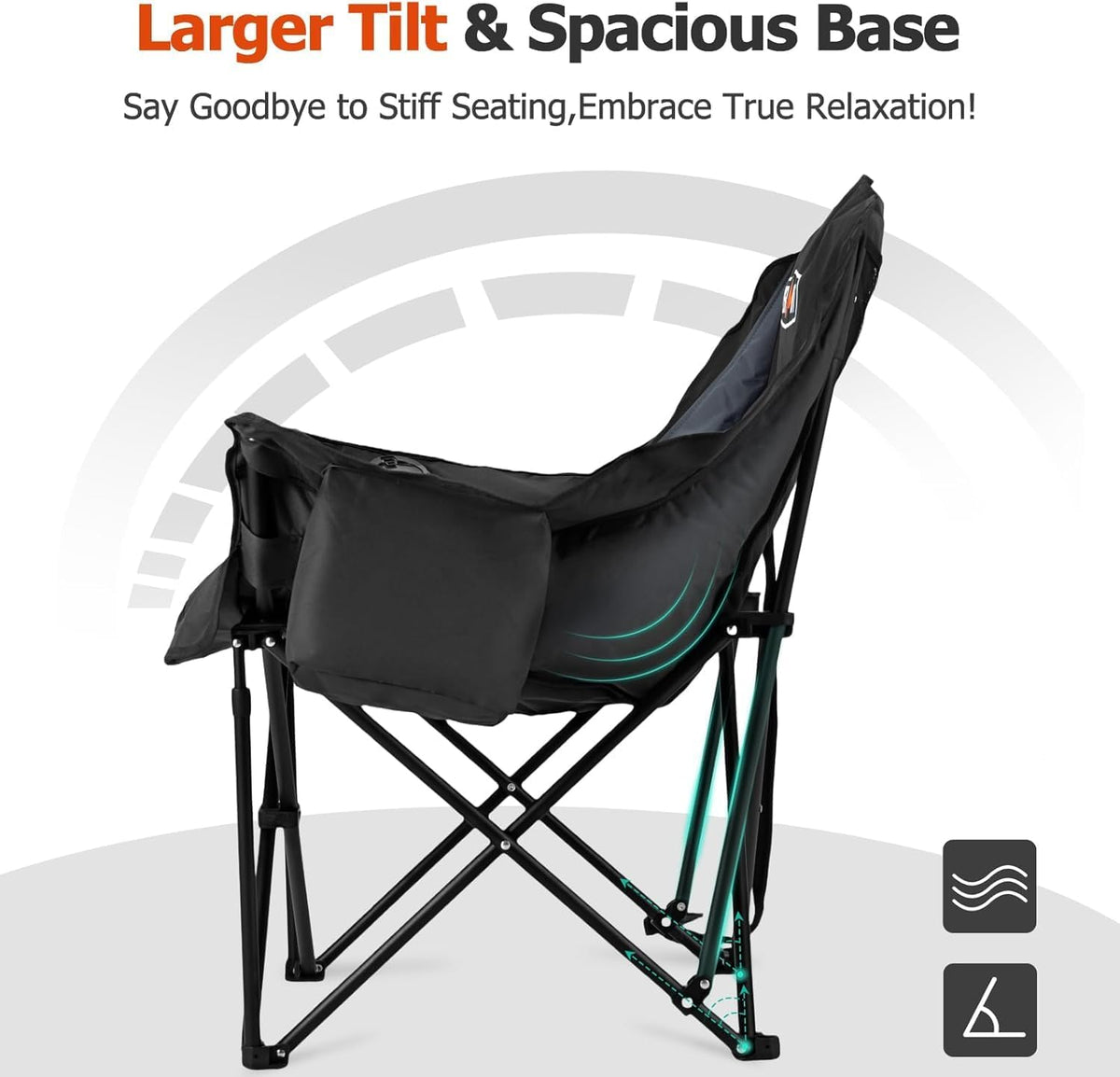 Overmont Oversized XL Camping Chair - Heavy-Duty 400lbs Support with Padded Comfort & Side Pocket | Black