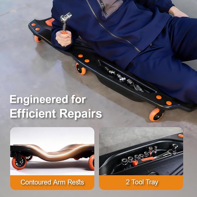 42" Mechanic Creeper with 6 Swivel Casters, Ergonomic Car Creeper with 2 Soft Pads, 350LBS Capacity Low-Profile Design & 2 Tool Trays for Automotive and Garage Repair