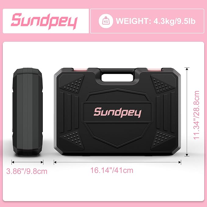 Sundpey Home Tool Kit with Drill - 206PCs Pink Tool Kit with 12V Cordless Power Drill for Household Repair - Portable Basic Pink Tool Box for Women with DIY Hand Tool Set(Screwdrivers & Pliers)