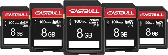 5-Pack of SD Card 8GB EASTBULL Class 10 SD Card U1 V30 High-Speed 100MB/s Read