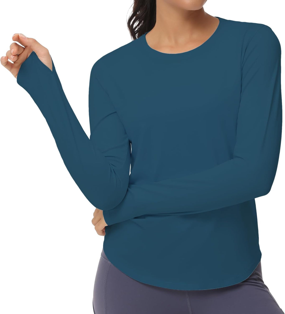 The Gym People Women's Long Sleeve Workout Shirts - Athletic Crewneck Hiking Tops with Thumb Hole
