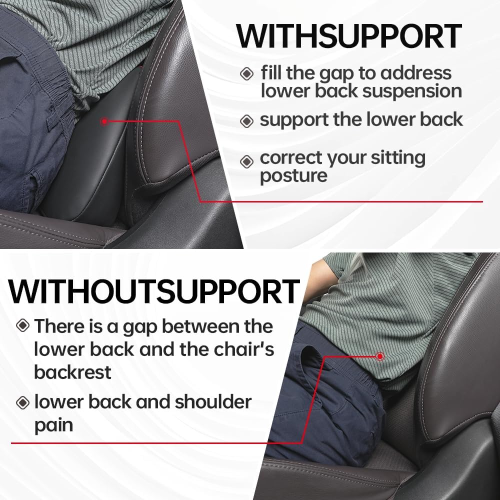 1p Memory Foam Lumbar Support Pillow for car Lower Back Pain Relief - Back Cushion for Driving, Chair Support for Car-Office Chair（Black&Grey）