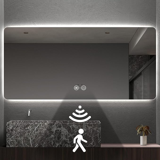 36"x60" LED Bathroom Mirror with Lights, Ultra-Clear Glass, Shatter-Proof, Smart Backlit Mirror with Auto Sensor Lights, Anti-Fog, Bathroom Wall Mounted Mirror, Stepless Dimmable, Memory