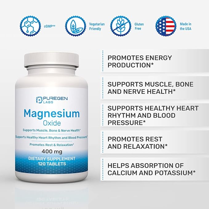 Magnesium 400mg [High Potency] Supplement – Magnesium Oxide for Immune Support, Muscle Recovery, Leg Cramps and Relaxation 120 Tablets