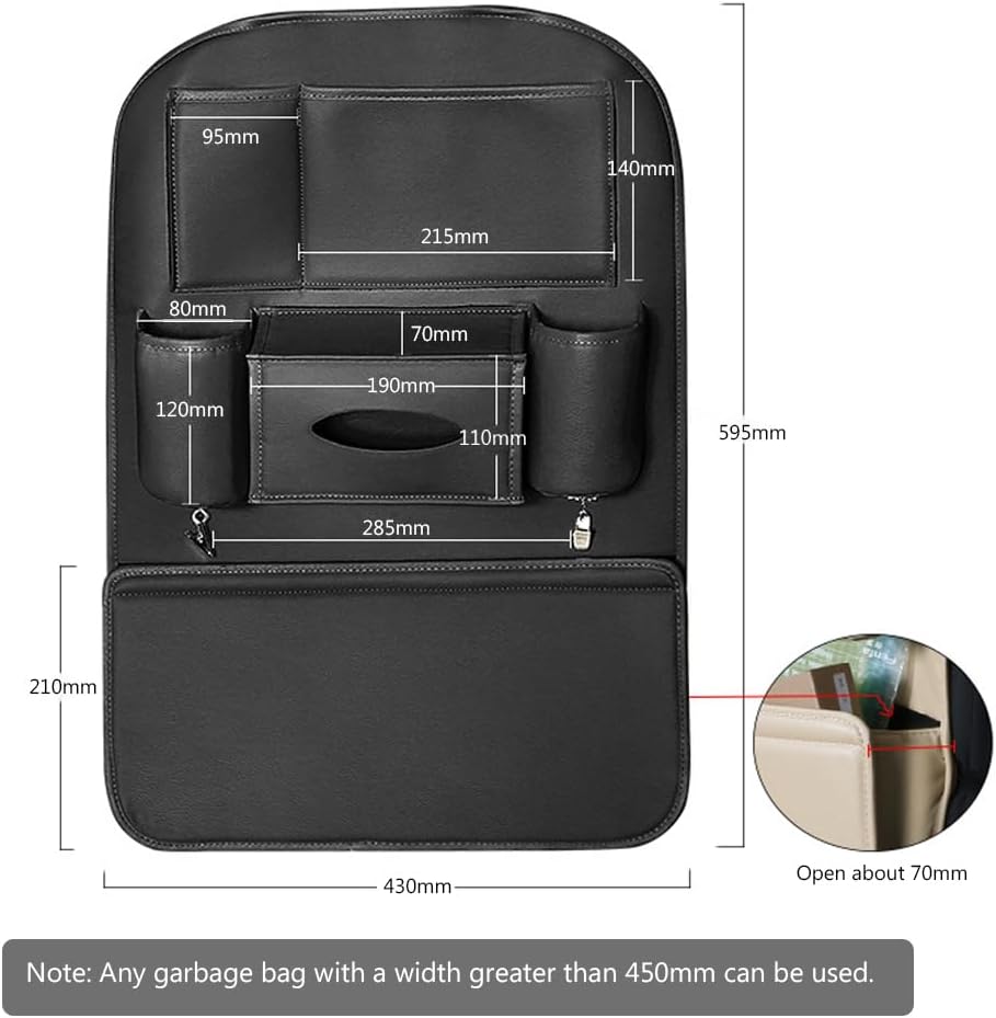 1PCS Car Backseat Organizer Seat Back Protectors Kick Mats, PU Leather Car Storage Organizer Hanging Bag with Car Tissue Holder Kids Toys Storage Car Accessories (Black)
