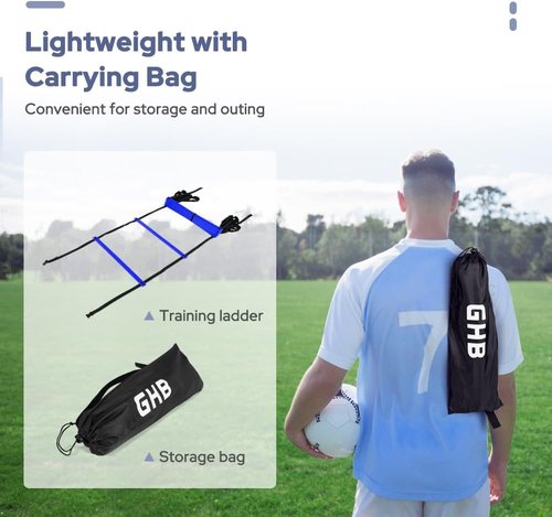 GHB Agility Ladder Set - 1 Agility Ladder with 50 Disc Cones & 2 Carrying Bags | Perfect for Training