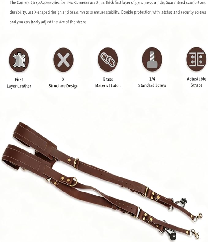 Dual Camera Harness & Leather Shoulder Strap Comfortable Carry