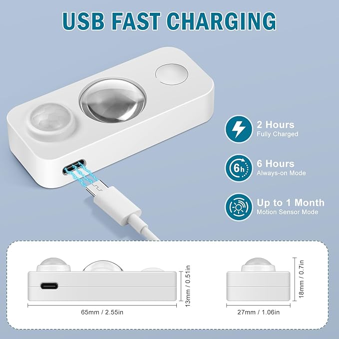 LED Motion Sensor Puck Lights, Rechargeable Under Cabinet Lighting Wireless Daylight White, Dimmable Night Light, Under Counter Lights for Kitchen, Display Shelf, Closets (4 Pack)