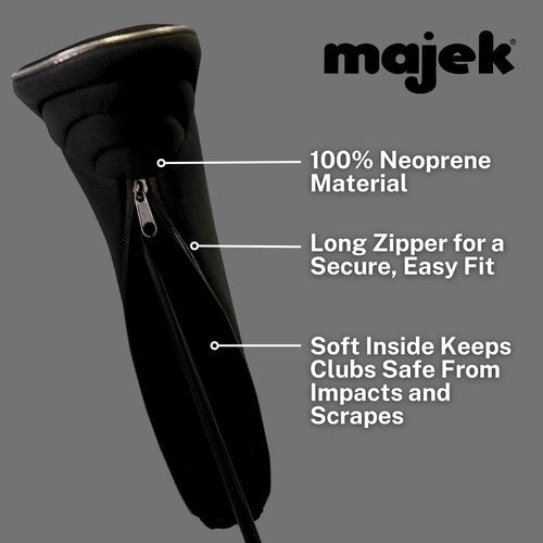 Black Golf Zipper Head Covers Driver 1 3 5 7 9 X Fairway Woods Headcovers Metal Neoprene Traditional Plain Protective Covers Fits All Fairway Clubs