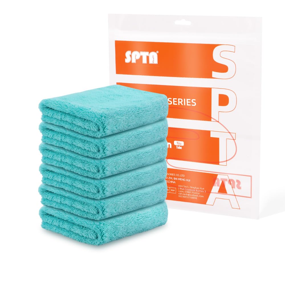 SPTA Microfiber Drying Towels - 6 Pack Super Plush Edgeless Car Wash Towels, 16.1x17.7 in, Teal Blue | 420GSM