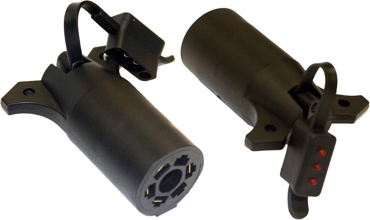 Buyers Products TC2074T 7-Way Flat to 4-Flat Trailer Connector Adapter with LED Tester, Durable Weather-Resistant Plastic Plug, Fixes Truck to Trailer Wiring Mismatch for Utility & Light‑Duty Trailers