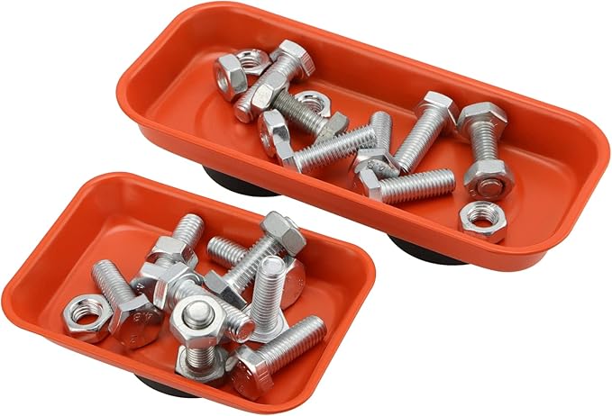 10 Piece Orange Magnet Screw Tray Set, Small Stainless Steel Magnetic Trays, Metal Magnetic Tool Tray Magnetic Socket Trays for Small Parts, Bolts, Pins Tools Organization, 2 Sizes