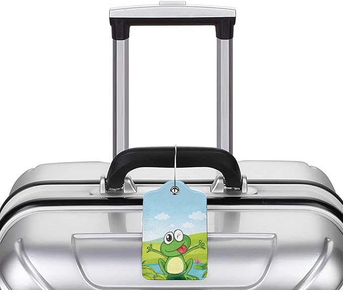2 Pcs Smiling Frogs Theme Luggage Tags for Suitcases, Lotus Flower Decorations Tags Birthday Gifts for Men Women Boy Girl Outdoor Travel