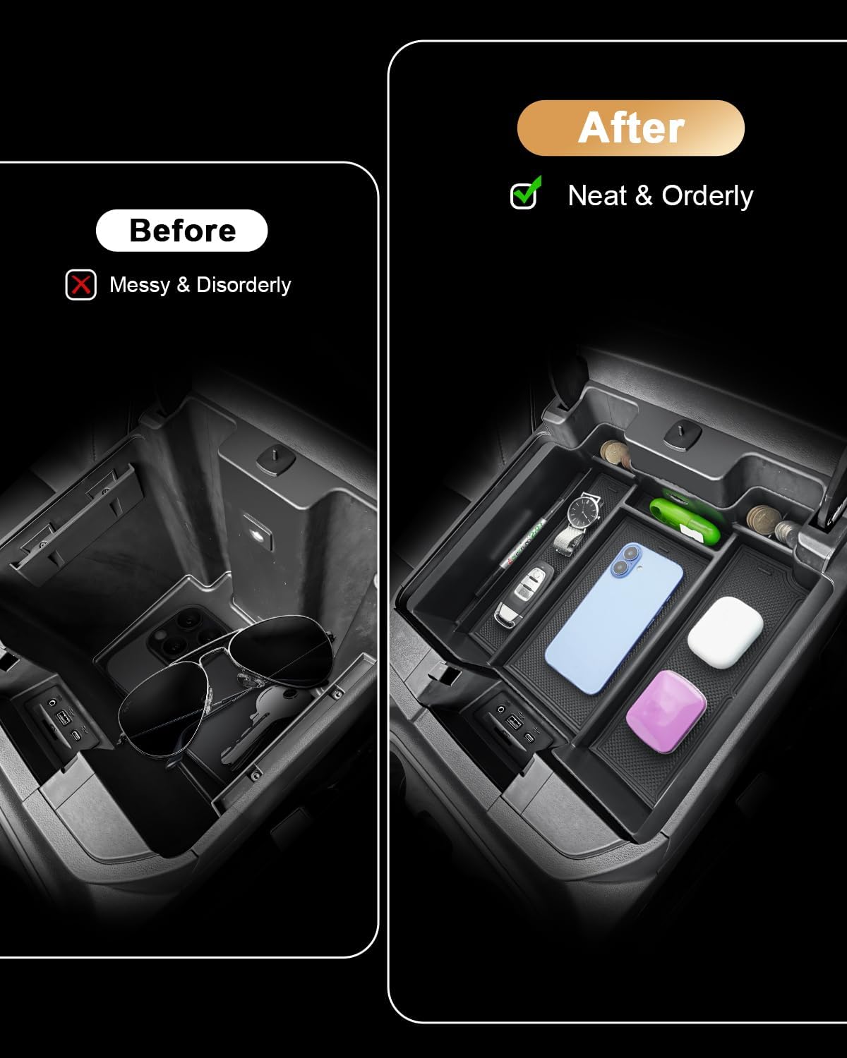2022 Silverado 1500 Center Console Organizer For 2019-2022 Chevy Silverado 1500/GMC Sierra 1500 & 2020-2023 Silverado/Sierra 2500HD/3500HD Accessories - Only Fit Full Console w/Bucket Seats(Black)