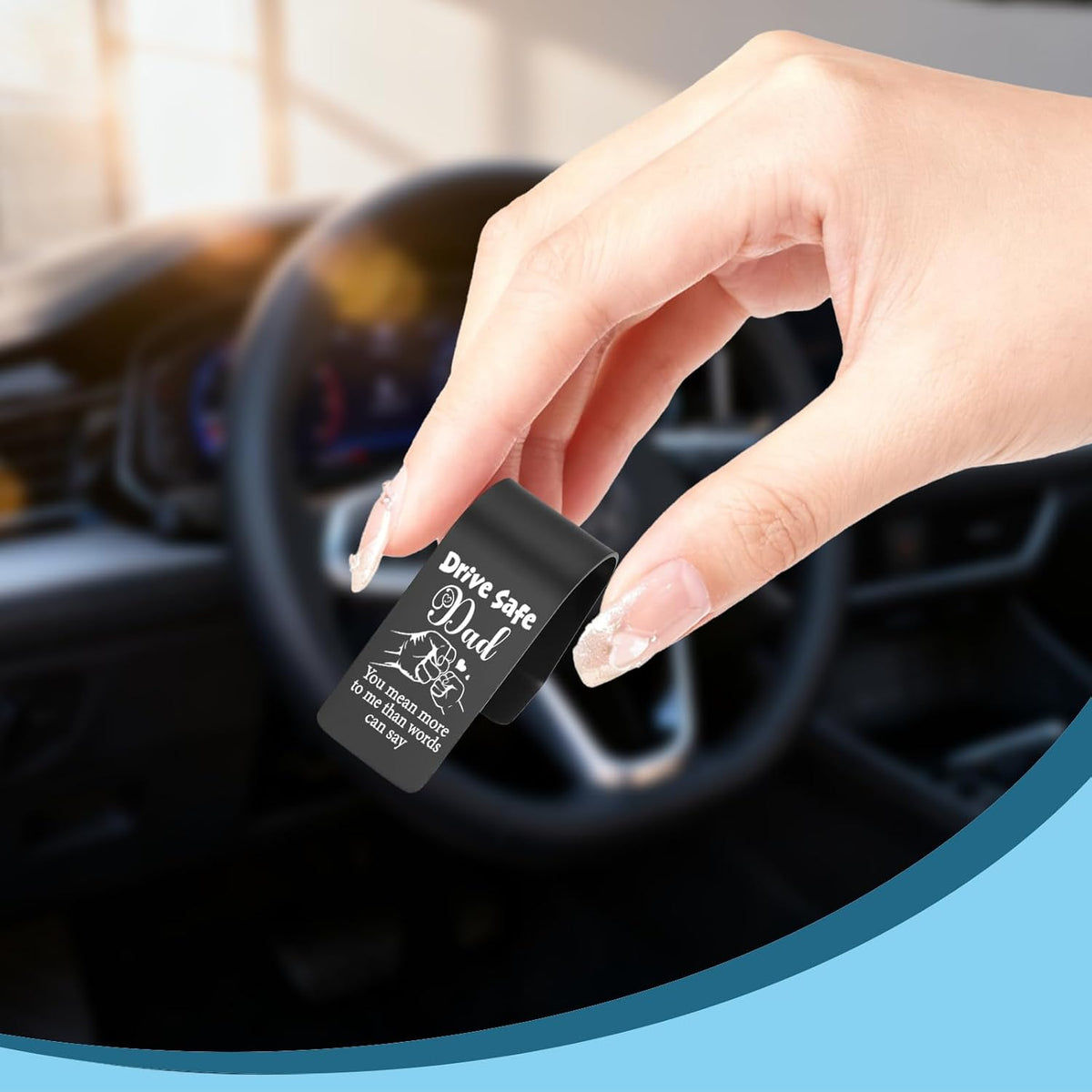 Drive Safe Dad Car Visor Clip Stainless Steel, You Mean More to Me Than Words Can Say Engraved Reminder, Safe Driving Gift for Dad, Car Receipt Holder & Sun Visor Organizer EDG40