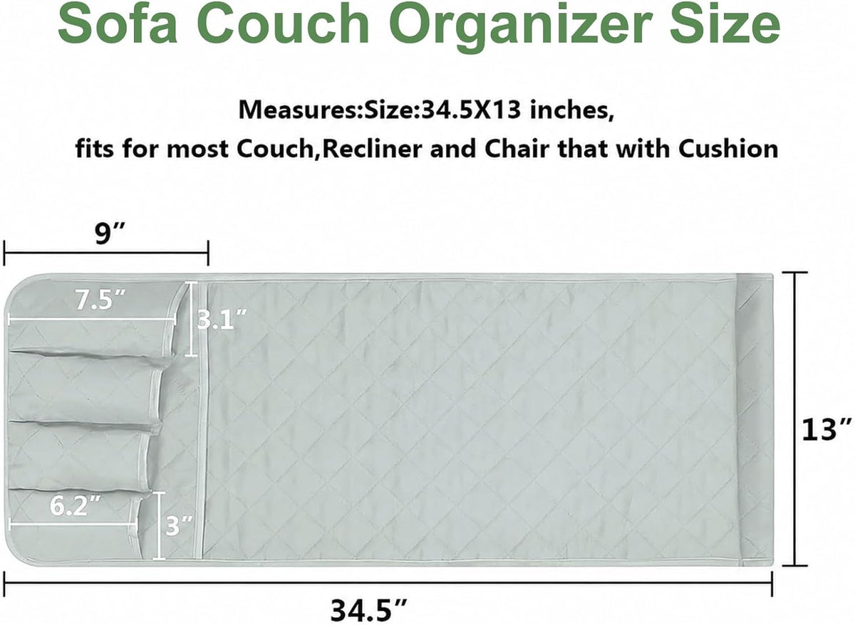 Armchair Caddy for Recliner, Non Slip Sofa Arm Organizer, Sage Gray