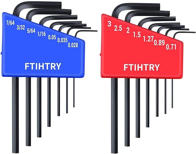14pcs Mini Hex Key Allen wrench Set, Metric(0.7-3mm) and SAE(0.028-7/64"), Chrome Vanadium Steel
