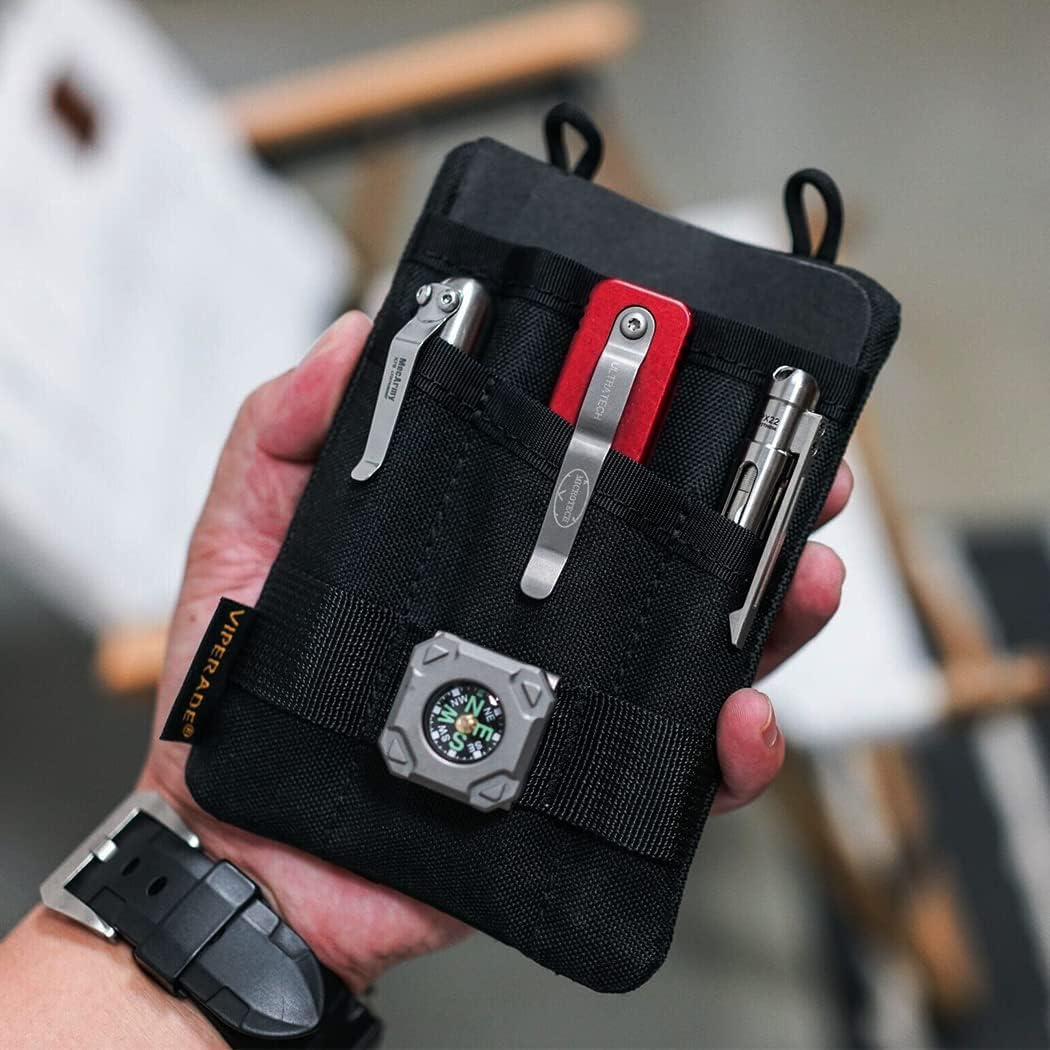 VIPERADE VE1-P Pocket Organizer, EDC Pocket Organizer Men, EDC Organizer Pouch Tool Pouch with 5 Tool Storage EDC Pouch for Flashlight, Pocket Knife, Tactical Pen, EDC Gear (Black)