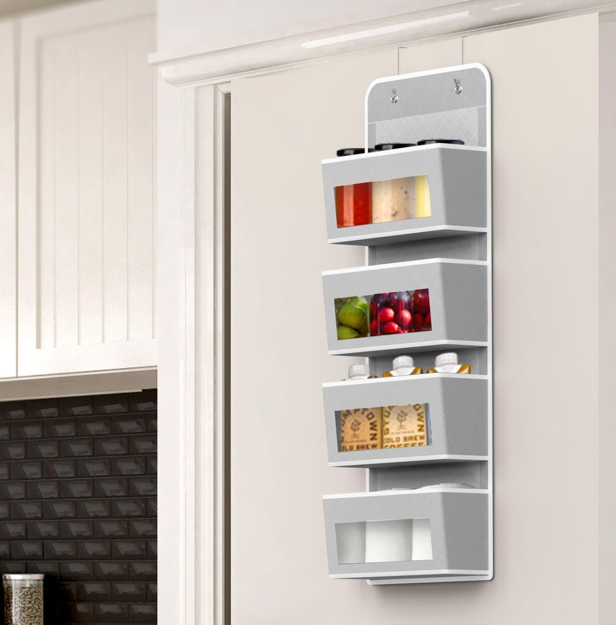 Simple Houseware 4 Clear Window Pocket Over Closet Door Storage Hanging Organizer for Bedroom, Bathroom, Pantry, Gray