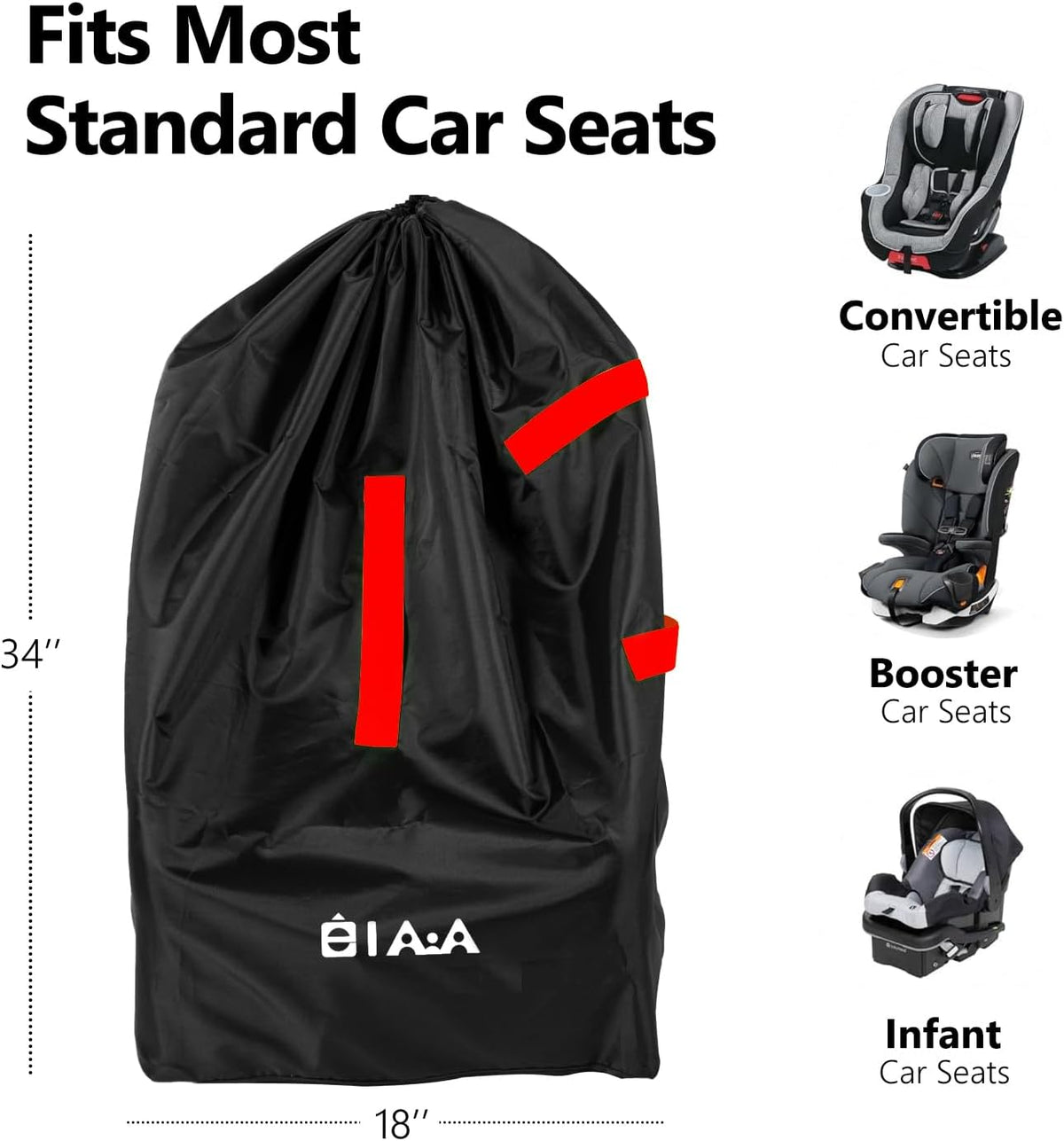 elaia Waterproof Car Seat Travel Bag for Airplane with Red Straps