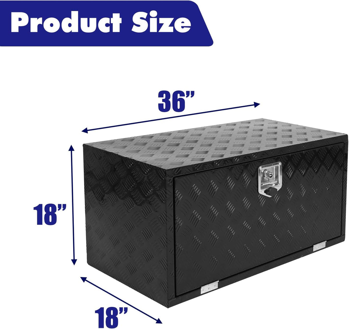 Aluminum 5 Bar Tread Truck Tool Box Car Outdoor Trailer Pickup Underbody Toolbox RV Storage Organizer with Lock Latch Keys Black 36" X 18" X 18"