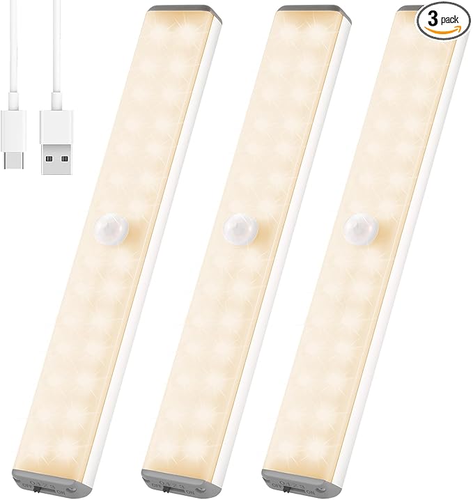 LED Closet Light, 28LED Dimmer Rechargeable Motion Under Cabinet Lighting Stick-Anywhere Night Light for Stairs,Wardrobe,Kitchen,Hallway
