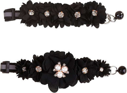 2 Pack Cat Collar Pink Floral with Bell and Removable Flower Bowtie Breakaway Adjustable Cat Collar for Girl Kitten Puppy Small Cats Dogs Daily Decoration (XQ102-6)