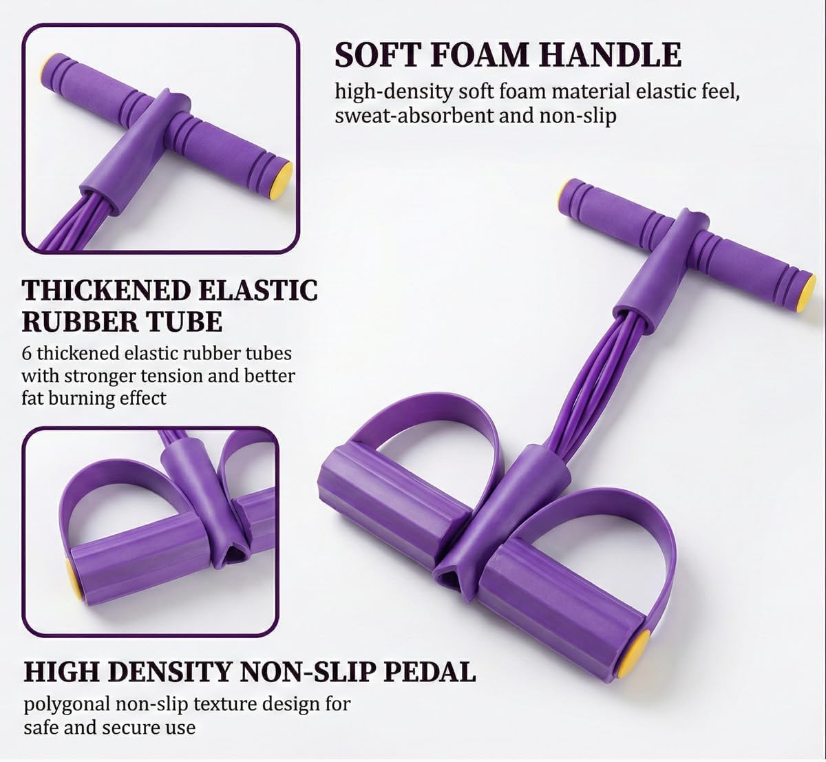 Skiennix Pedal Resistance Bands - 6-Tube Manual Tension Training for Women | Natural Rubber Handles