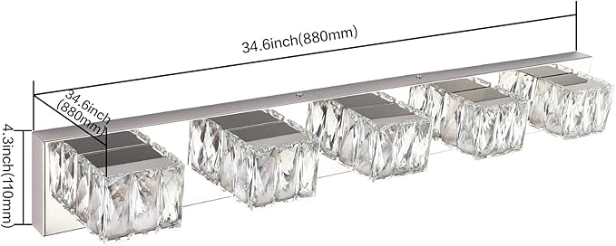 ZUZITO 5 Lights Bathroom Vanity Light - Crystal Modern Bathroom Light Fixtures - 30W Dimmable Vanity LED Lights for Restroom - Chrome Bath Light bar Cool White Light