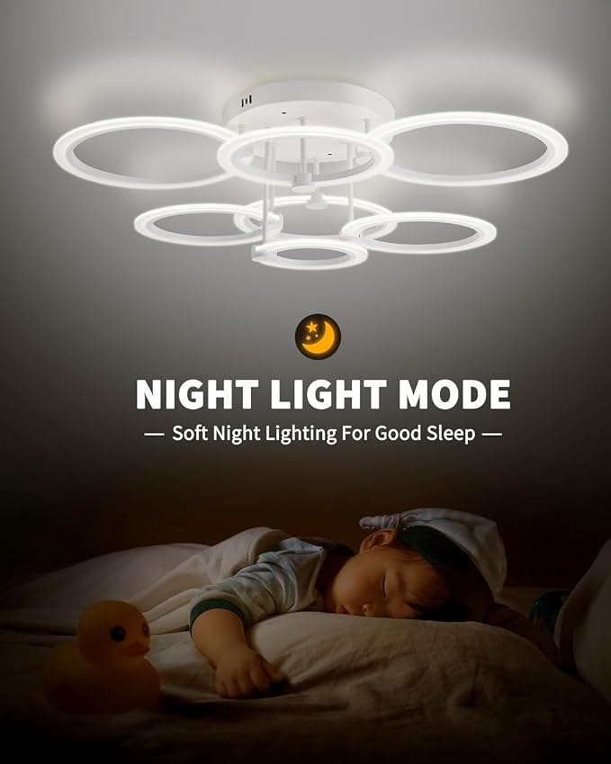 Smart LED Ceiling Light, 7-Ring Modern Flush Mount Fixture, 130W Dimmable