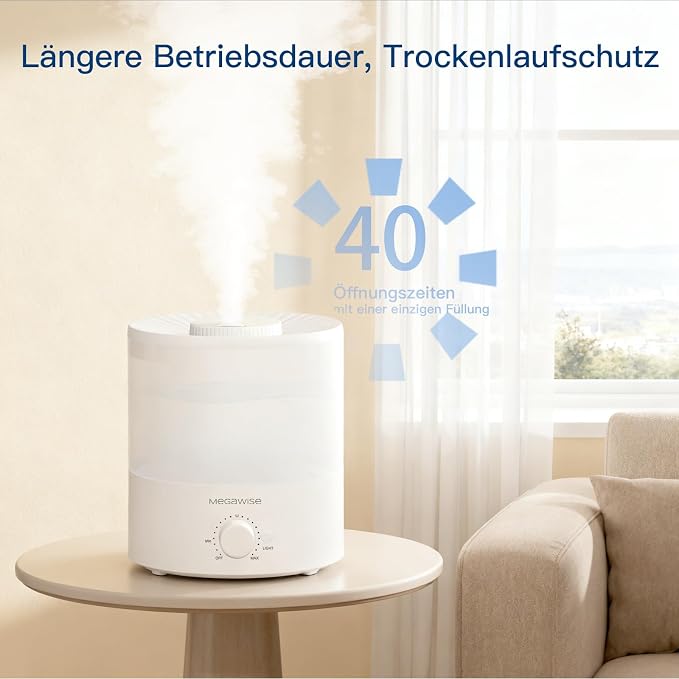 MegaWise Ultrasonic Cool Mist Humidifier SK7620 - 1.5L Capacity, Whisper-Quiet Operation, Adjustable Mist Output, Auto Shut-Off - Ideal for Home, Office, Baby Room, and Bedroom