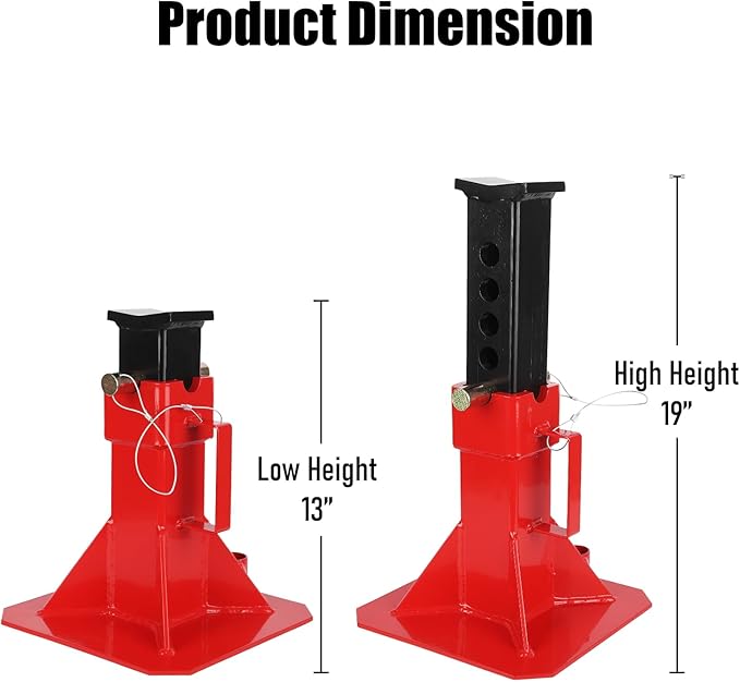 Heavy Duty Car Jack Stand, Pin Type Adjustable Height Automotive Jack Stands with Lock, 22 Ton (44,000 lb) Capacity, Red, 1 Pair