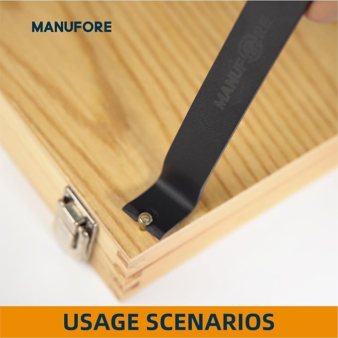 MANUFORE 4pcs Pry Bar Nail Puller Set, 12” Flat Pry Bar, 7.5” Flat Pry Bar, 12” Crow Bar with Hammer, 9” Chisel (Orange)