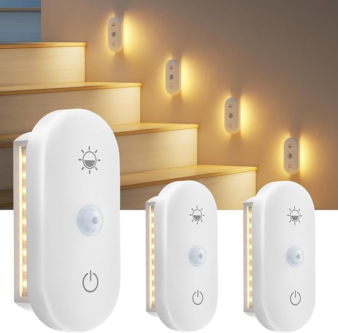 Motion Sensor Night Light Rechargeable: 90-Day Lasting Battery for Bedroom Bathroom Stair - Dual-Sided Glow with 3000K Natural Diffusion Light for Kids Adults